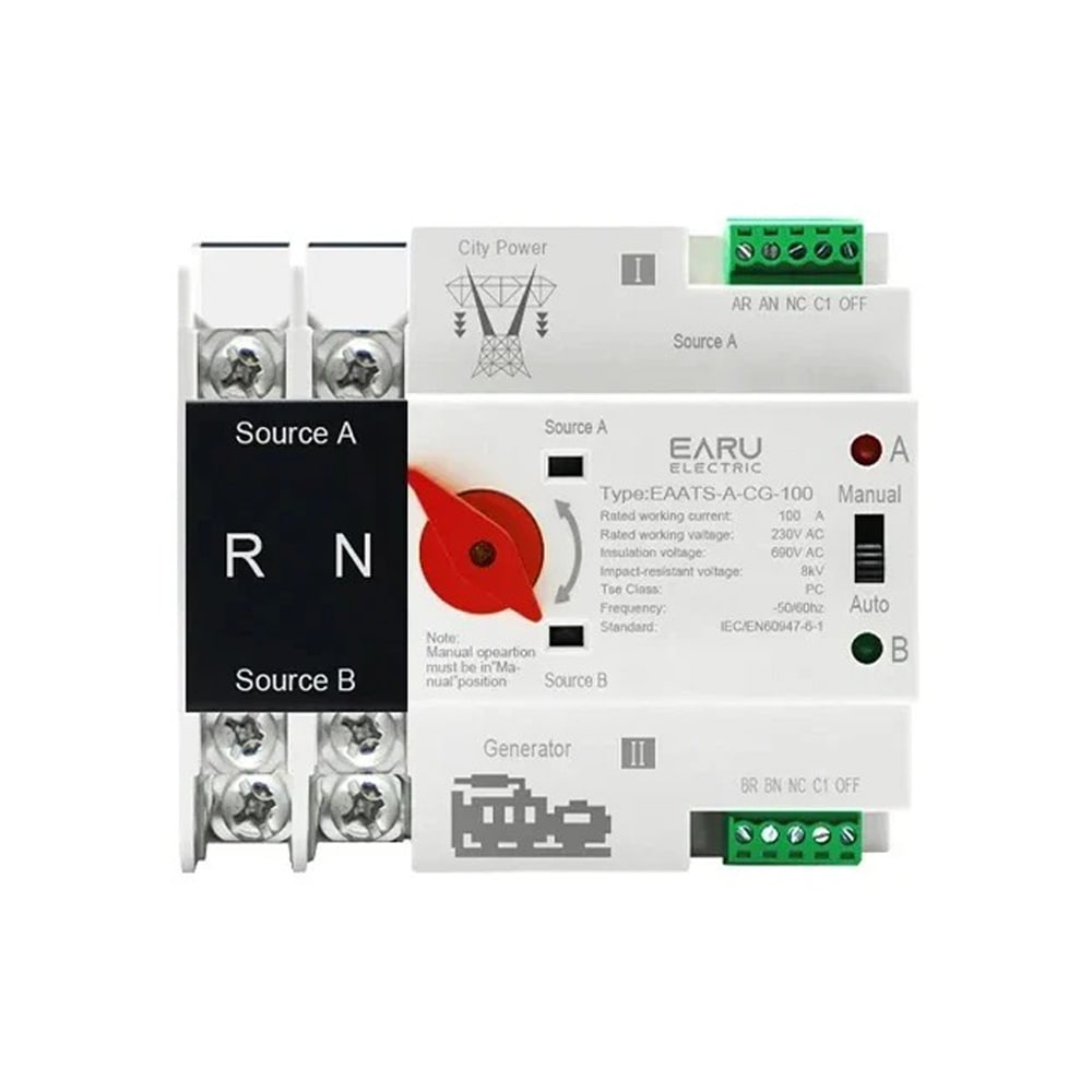 thumbnail image 2 of 100A 2P Automatic Transfer Switch For Generator - Dual Power Changeover Switch 110V 2 of 4