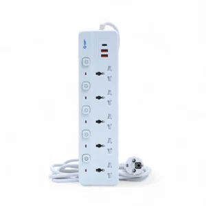 2500W Universal Power Extension 5 Sockets with Individual Power Buttons 2 USB and 1 Type C Port