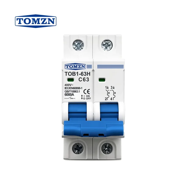 Tomzn 2P AC Circuit Breaker MCB C type 20A 63A TOB1-63H