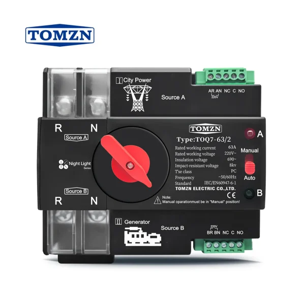 Tomzn ATS 2P 220v Dual Power Automatic Changeover 63A