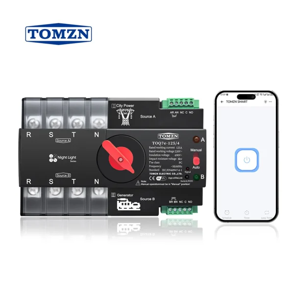 Tomzn EWelink Smart WiFi 4P 4Phase ATS Dual Power Automatic Changeover 125A